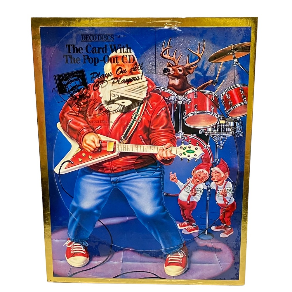 Vintage 1993 DECO DISCS Rockin Santa Card with Pop-Out CD Holiday Card NEW